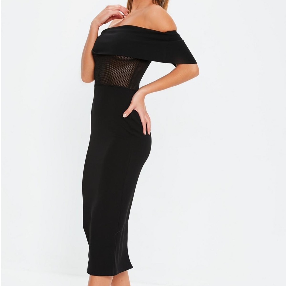 Missguided black fishnet insert Bardot midi dress